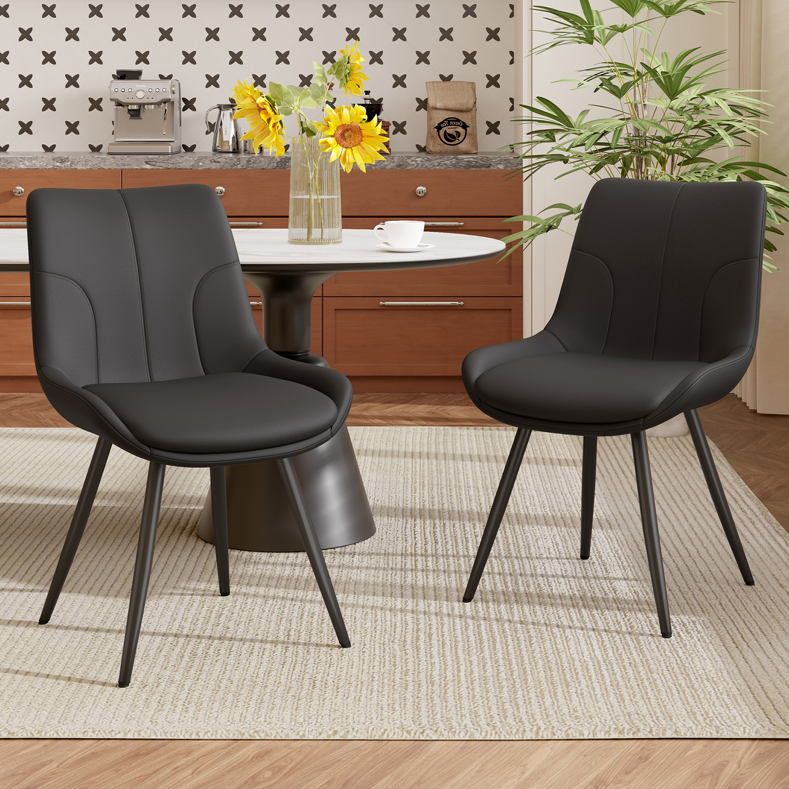 Hawsaiy Modern Faux Leather Dining Chair Set of 2 with Sturdy Metal Frame,Black